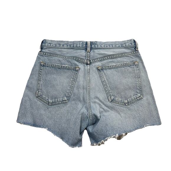 AGOLDE Women Jean Shorts Size 27 Blue Button Fry Distressed Denim 5" Inseam D11 - Picture 2 of 8
